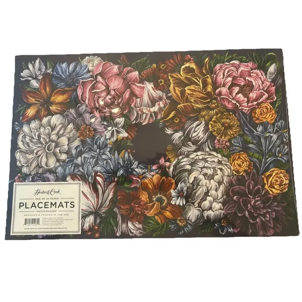 NEW Hester & Cook Dutch Painted Multicolor Floral‎ 24 Paper Pad Placemats USA